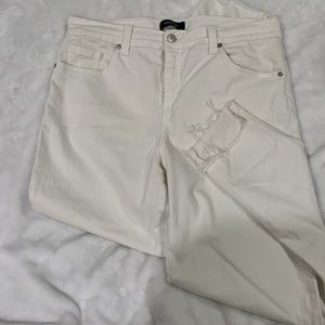 Karen Kane White 5 pocket stretch jeans, detailed legs.  Size 14